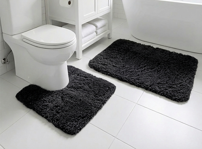 Muddymats® Fluffy Bathroom Rugs 2 Piece Set, Soft Absorbent Microfiber Bath Mats, Non Slip, Quick Dry, Machine Washable for Floor, Tub, Shower & Toilet, 20"x30" + 20"x20" U-Shaped