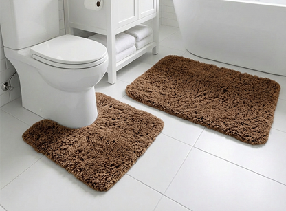 Muddymats® Fluffy Bathroom Rugs 2 Piece Set, Soft Absorbent Microfiber Bath Mats, Non Slip, Quick Dry, Machine Washable for Floor, Tub, Shower & Toilet, 20"x30" + 20"x20" U-Shaped