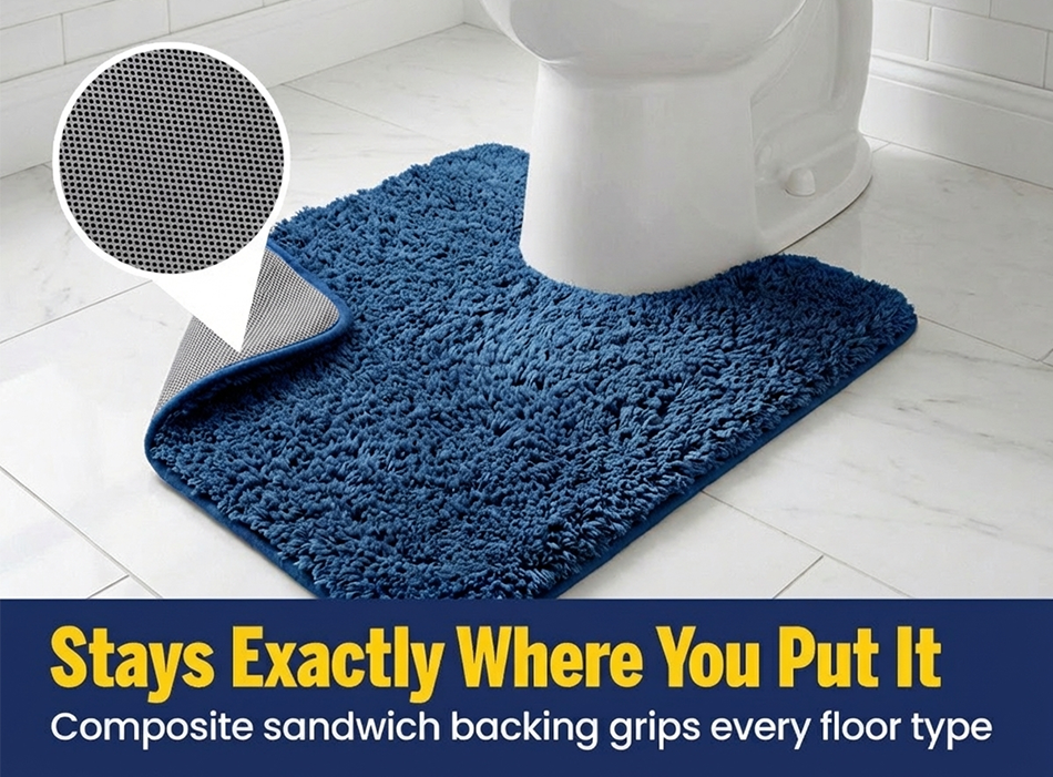 Muddymats® Fluffy Bathroom Rugs 2 Piece Set, Soft Absorbent Microfiber Bath Mats, Non Slip, Quick Dry, Machine Washable for Floor, Tub, Shower & Toilet, 20"x30" + 20"x20" U-Shaped