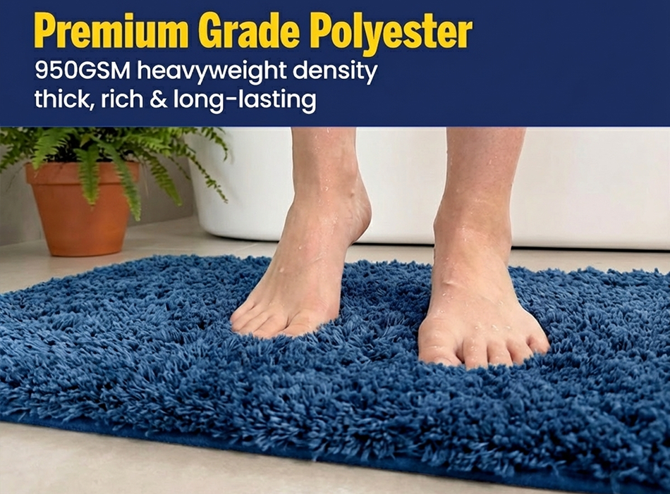 Muddymats® Fluffy Bathroom Rug, Soft Absorbent Microfiber Bath Mat, Non Slip, Quick Dry, Machine Washable for Bathroom Floor, Tub, Shower, Toilet and Sink