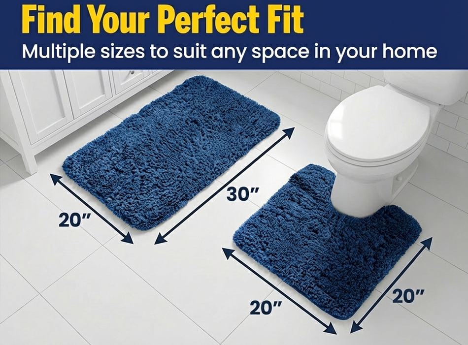 Muddymats® Fluffy Bathroom Rugs 2 Piece Set, Soft Absorbent Microfiber Bath Mats, Non Slip, Quick Dry, Machine Washable for Floor, Tub, Shower & Toilet, 20"x30" + 20"x20" U-Shaped