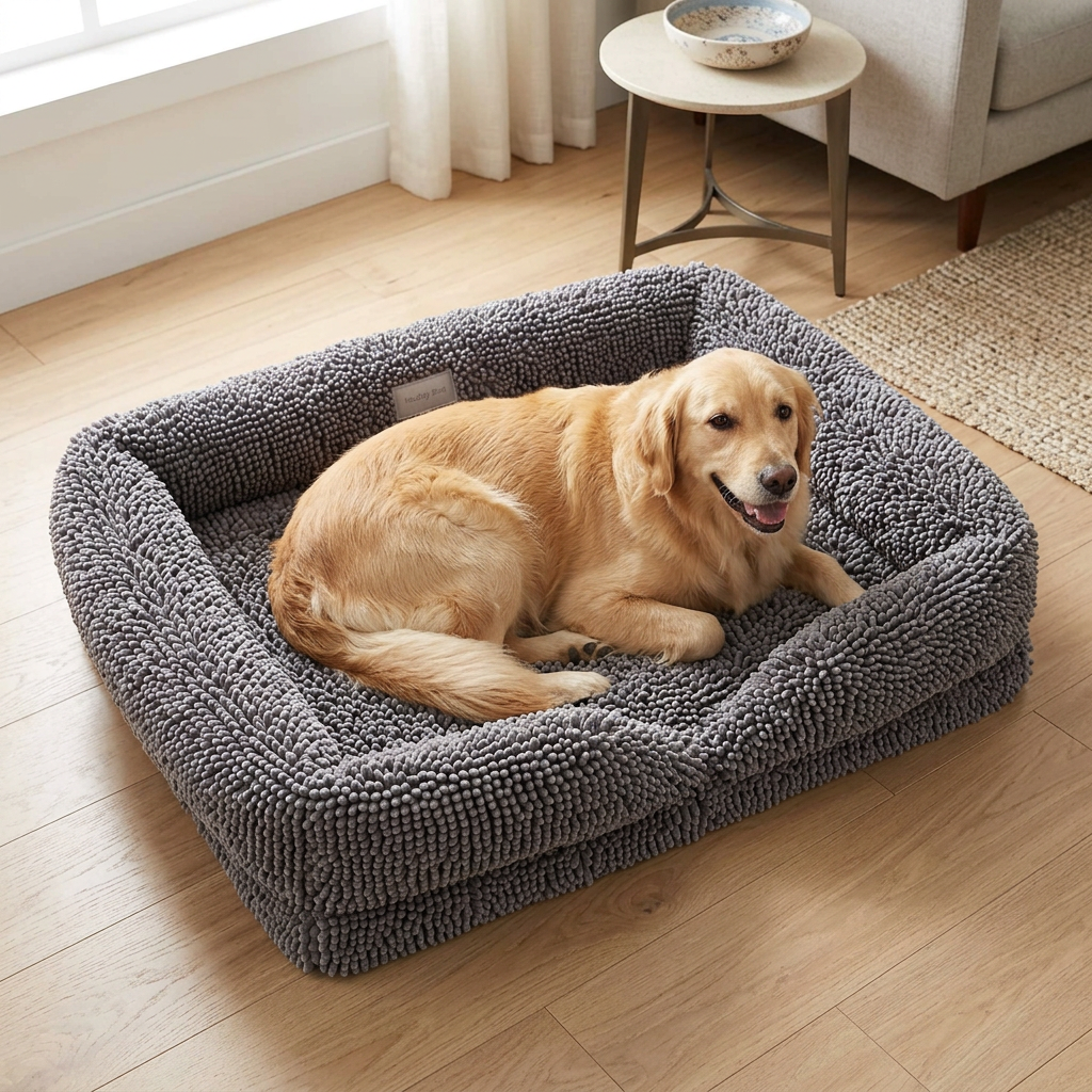 Muddymats® Rectangle Dog Bed — Real Memory Foam Support, Cozy Chenille Cover, Machine Washable | Fits Small to Large Dogs