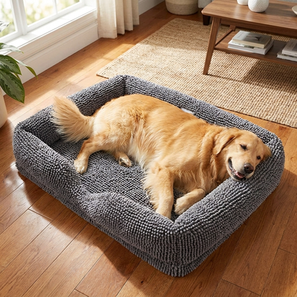 Muddymats® Rectangle Dog Bed — Real Memory Foam Support, Cozy Chenille Cover, Machine Washable | Fits Small to Large Dogs