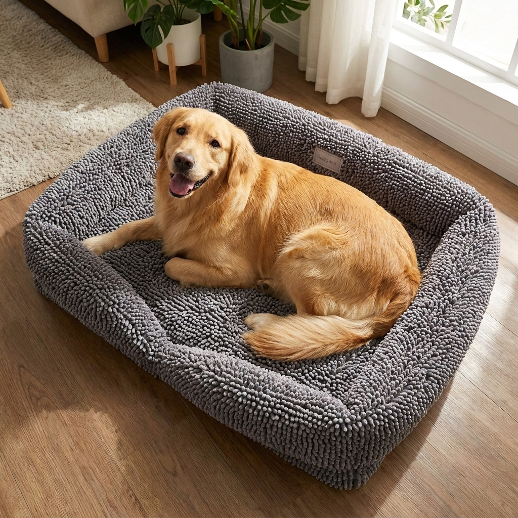 Muddymats® Rectangle Dog Bed — Real Memory Foam Support, Cozy Chenille Cover, Machine Washable | Fits Small to Large Dogs