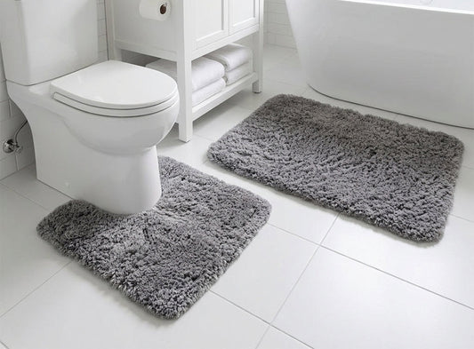 Muddymats® Fluffy Bathroom Rugs 2 Piece Set, Soft Absorbent Microfiber Bath Mats, Non Slip, Quick Dry, Machine Washable for Floor, Tub, Shower & Toilet, 20"x30" + 20"x20" U-Shaped