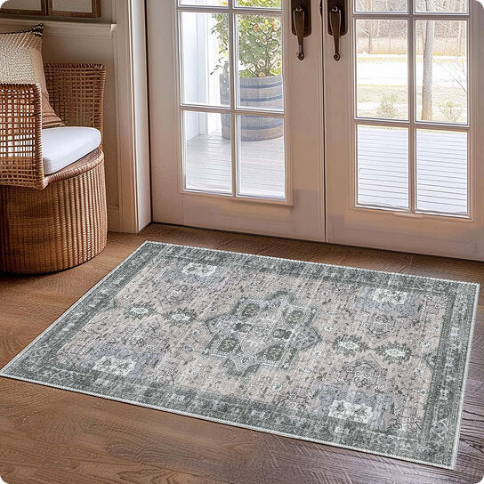 Muddy Carpet Blue Bell Washable Area Rugs for Living Room, Bedroom & Dining Room – Modern Soft Low Pile Non Slip Carpet – Pet Friendly Waterproof Foldable Rugs for Home